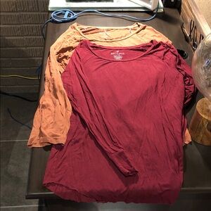 American Eagle Outfitters Long Sleeve Tops in Burgundy and Rust